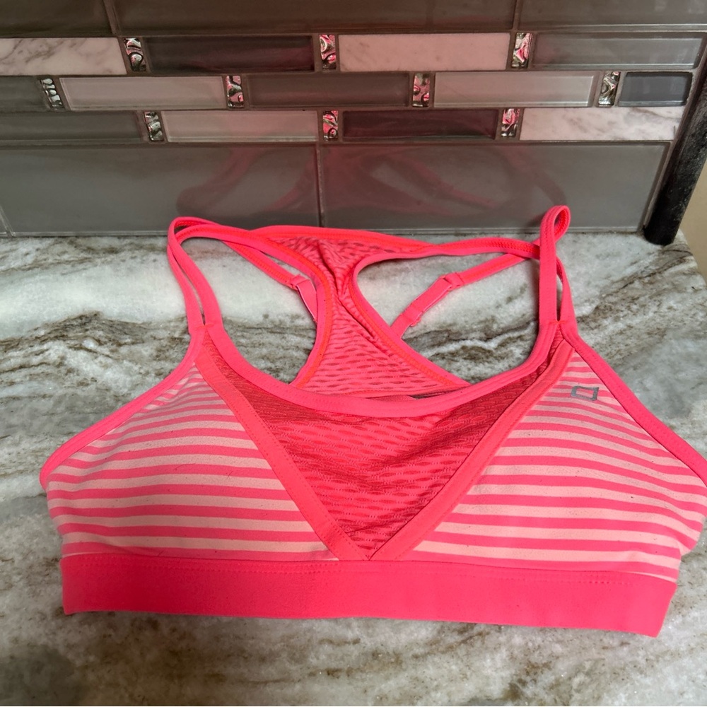 Lorna Jane Sport Bra Small Racerback Athletic Yoga Bra   strappy back orange